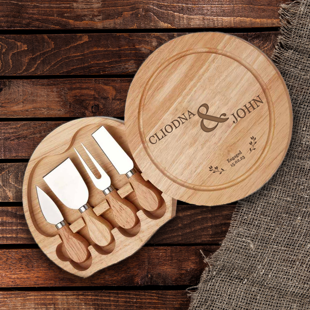 Personalised Wooden Cheese Set -  Couples Design