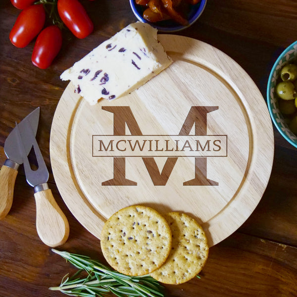 Personalised Wooden Cheese Set - Monogram